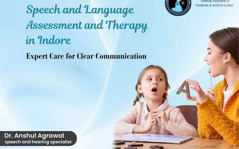 Speech and language assessment therapy in Indore: Therapist evaluating child's speech with letter cards at Agrawal Speech & Hearing Clinic, South Tukoganj, for clear communication.